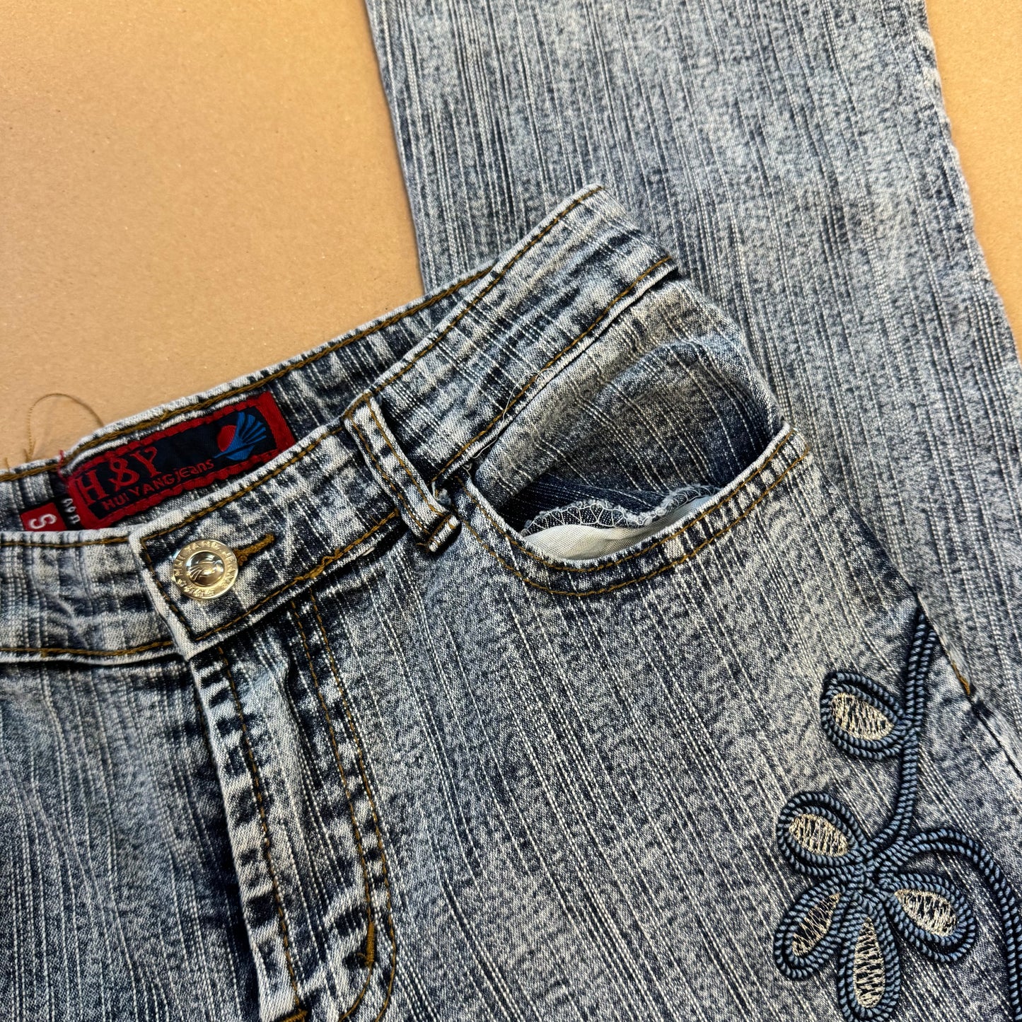 Hui Jang wide leg floral vintage jeans