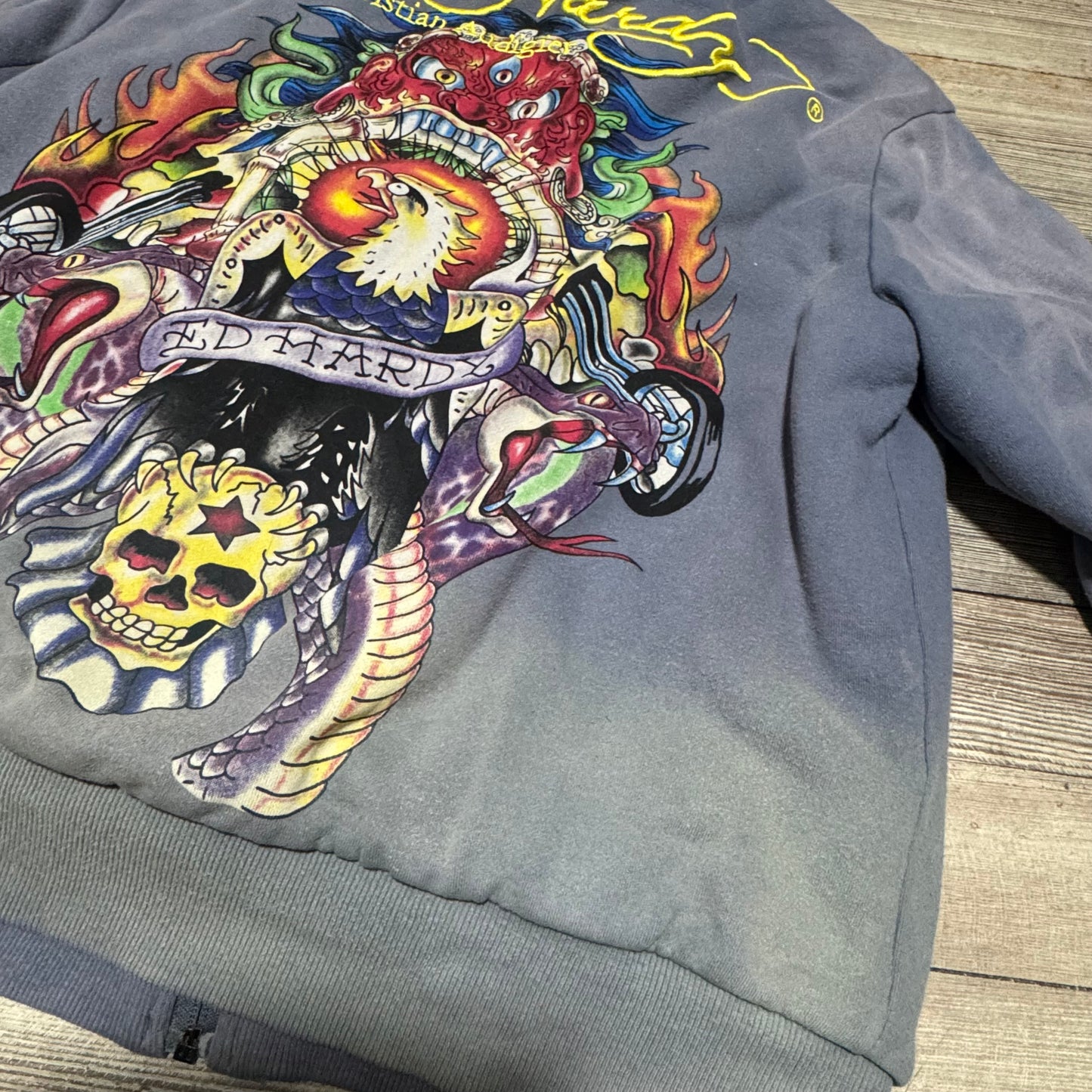 Ed Hardy vintage y2k embroidered fur hoodie