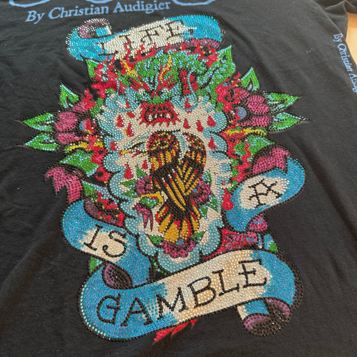 Ed Hardy "Life is a Gamble" Y2K rhinestones tee