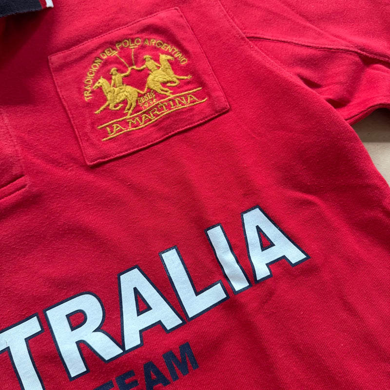 Detailansicht: Sourced limited accessories and clothes La Martina Australia red longsleeve polo – Logo, Nähte oder Material