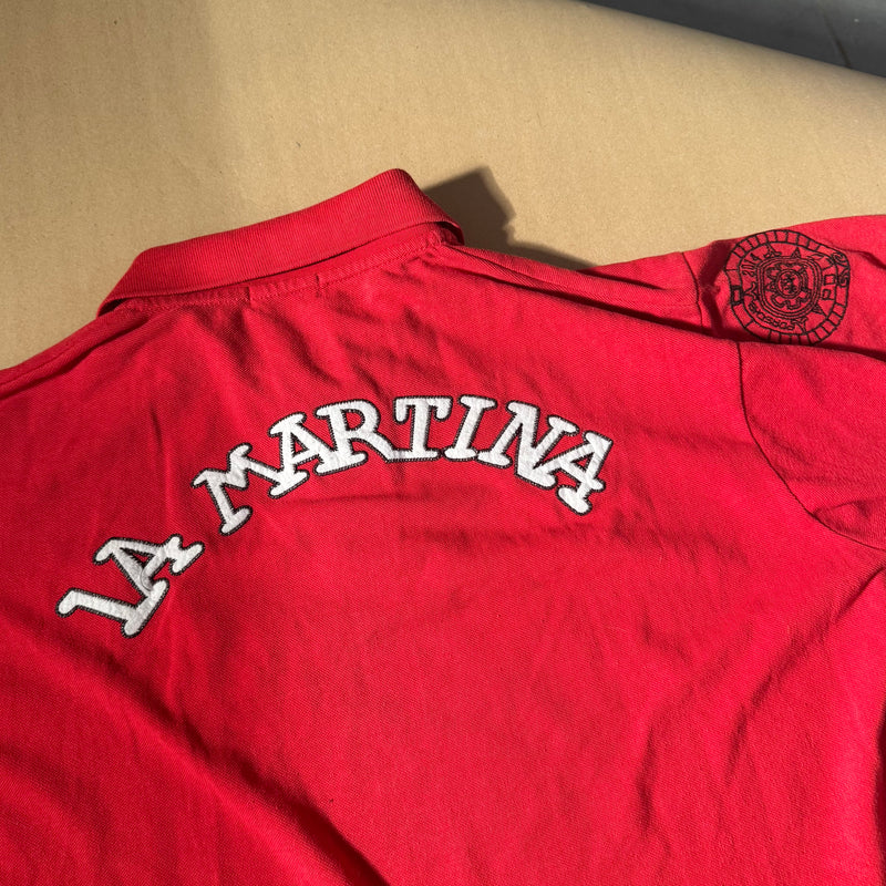 Detailansicht: Sourced limited accessories and clothes La Martina Porsche red polo – Logo, Nähte oder Material