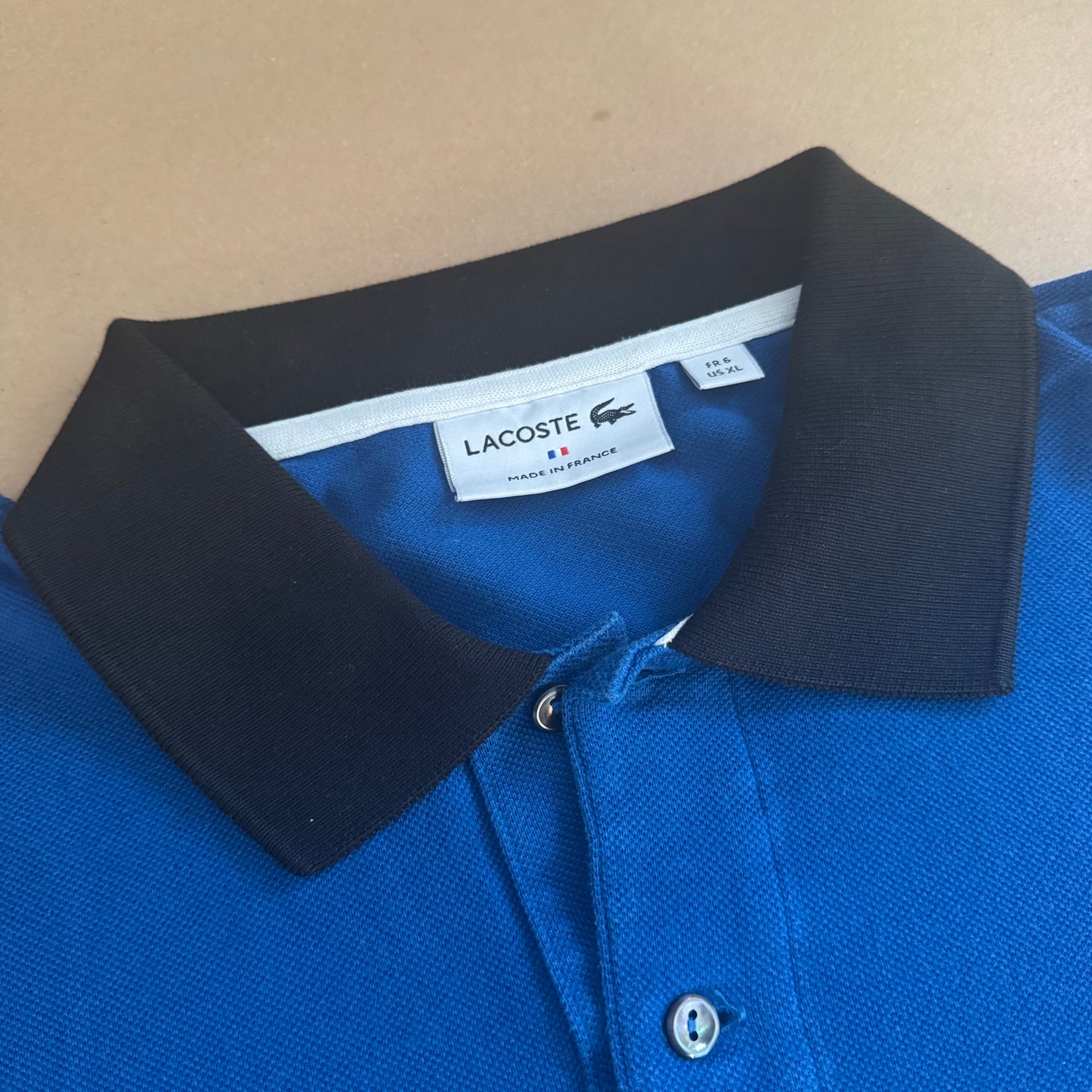 Lacoste dark blue leather-logo poloshirt