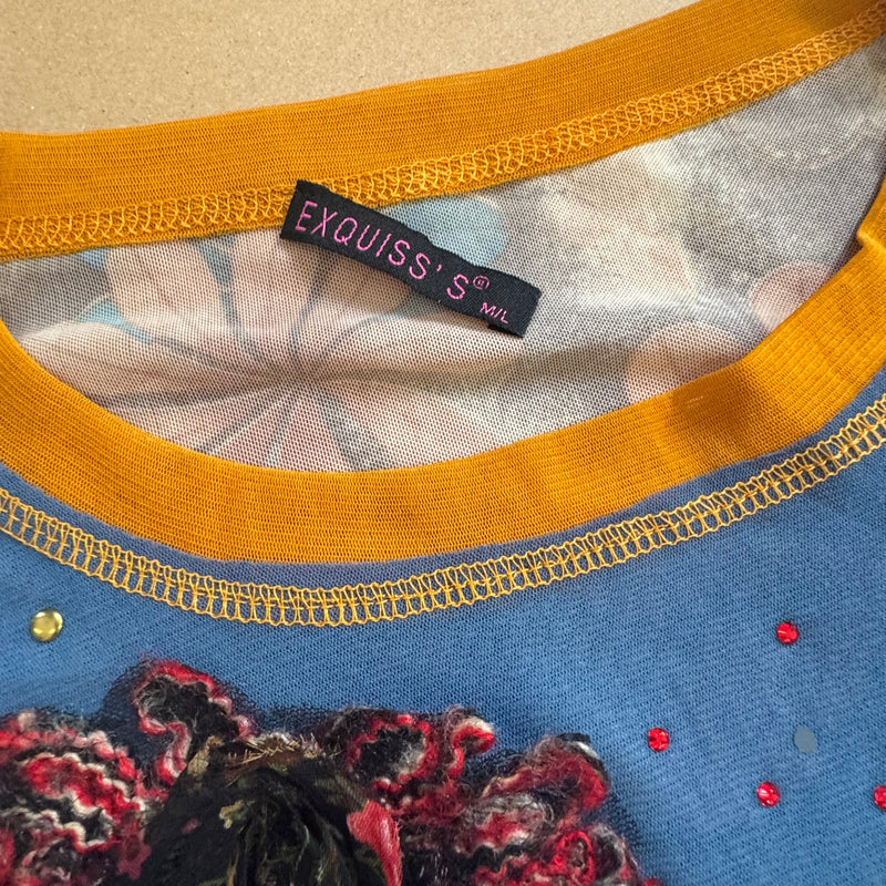 Detailansicht: Sourced limited accessories and clothes Exquiss vintage floral longsleeve 90s – Logo, Nähte oder Material