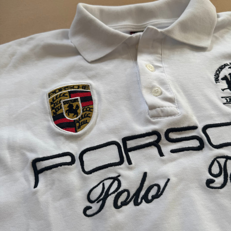 Detailansicht: Sourced limited accessories and clothes La Martina Porsche white longsleeve poloshirt – Logo, Nähte oder Material