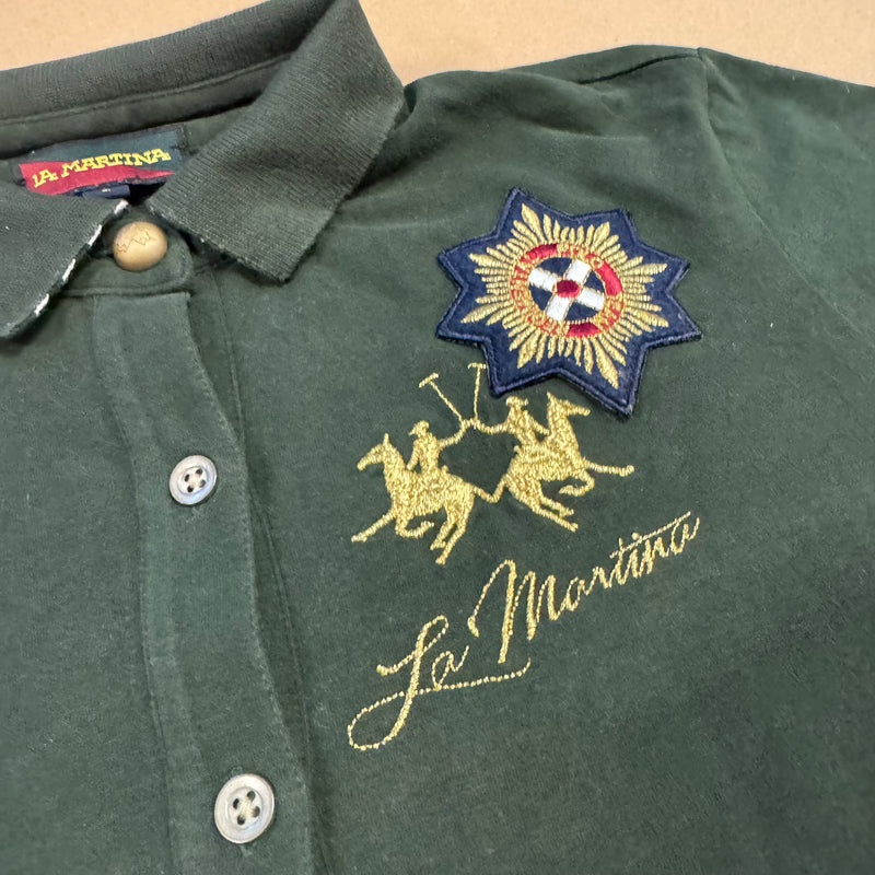 Detailansicht: Sourced limited accessories and clothes Vintage La Martina womens army longsleeve polo – Logo, Nähte oder Material