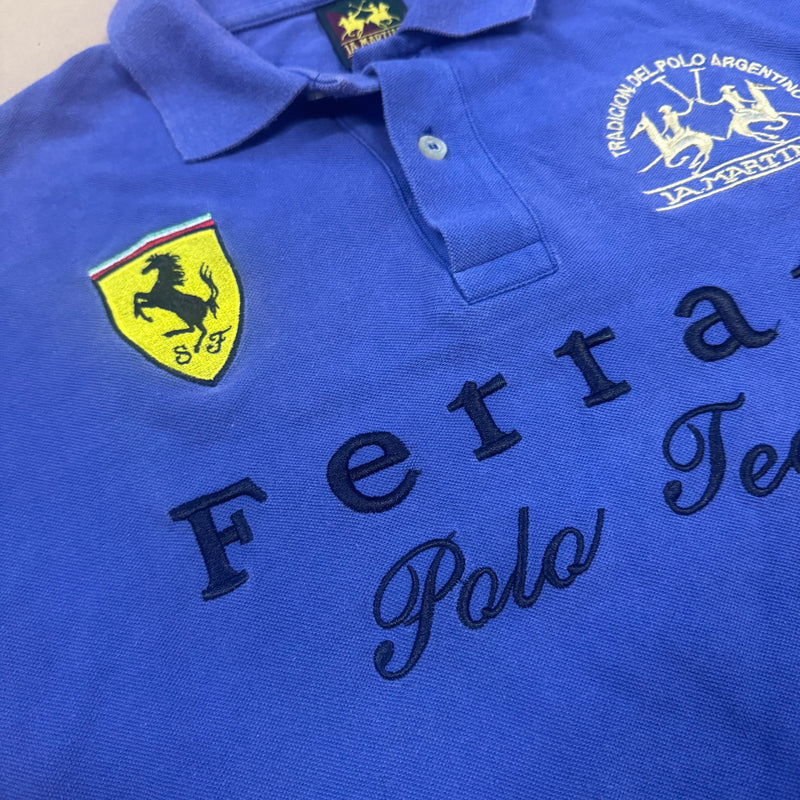 Detailansicht: Sourced limited accessories and clothes La Martina Ferrari 2011 purple polo shirt – Logo, Nähte oder Material