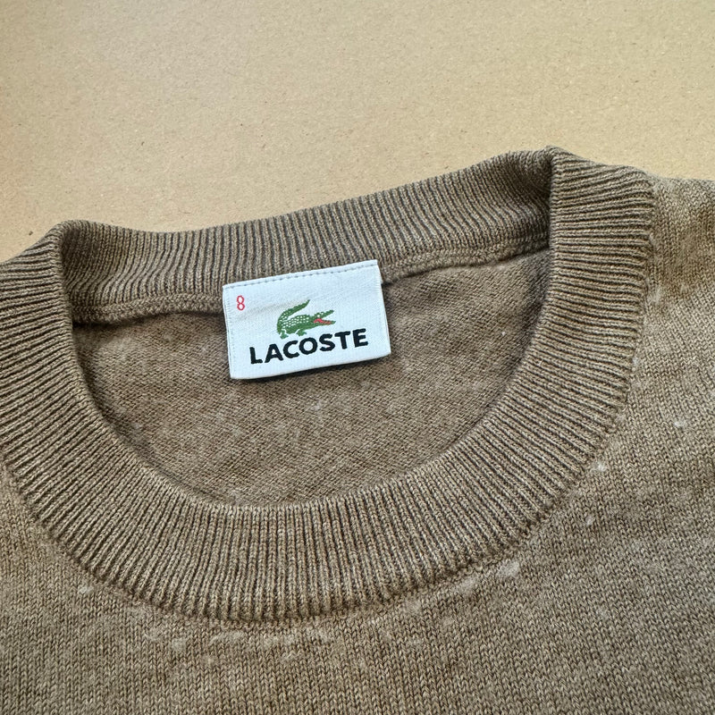 Detailansicht: Sourced limited accessories and clothes Lacoste brown wool crewneck – Logo, Nähte oder Material