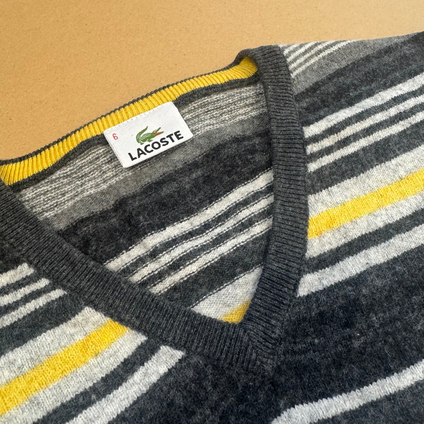 Vintage Lacoste striped v-neck wool sweater
