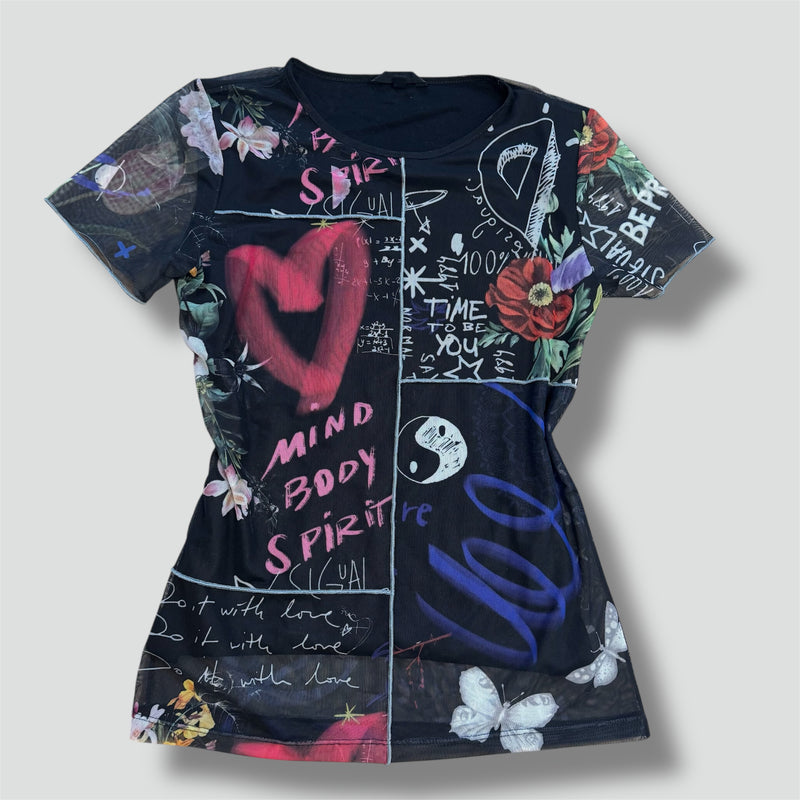 Sourced limited accessories and clothes Vintage black Desigual Y2K printed t-shirt – Secondhand Streetwear