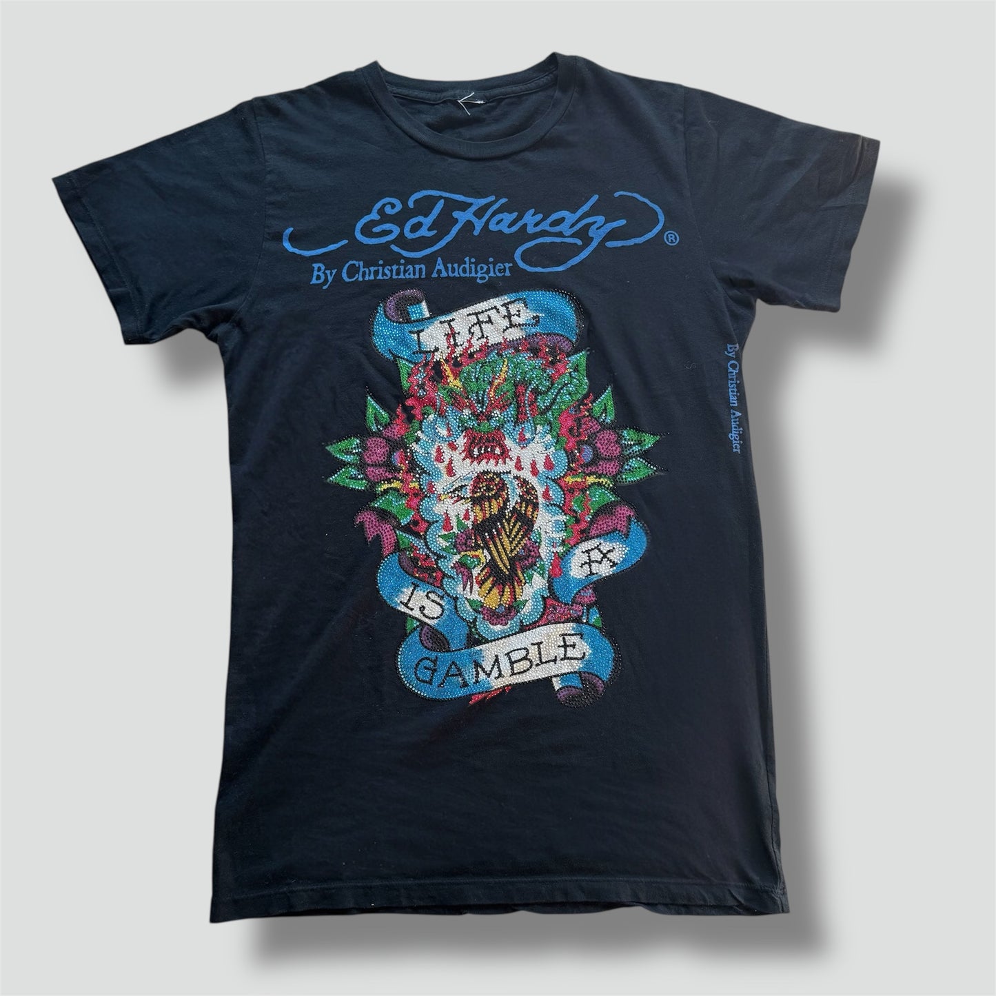 Ed Hardy "Life is a Gamble" Y2K rhinestones tee