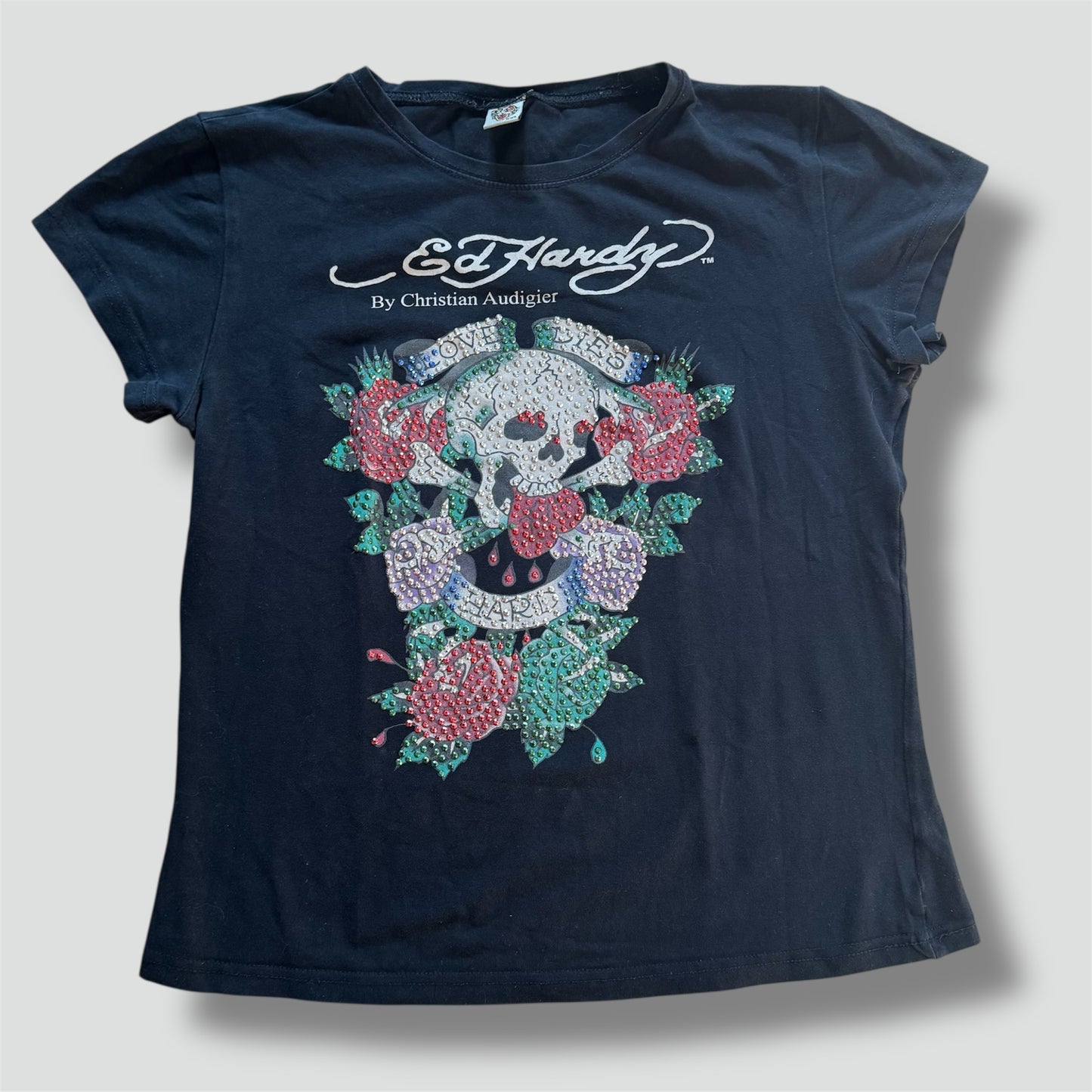 Ed Hardy "Love Dies Hard" vintage rhinestones tee