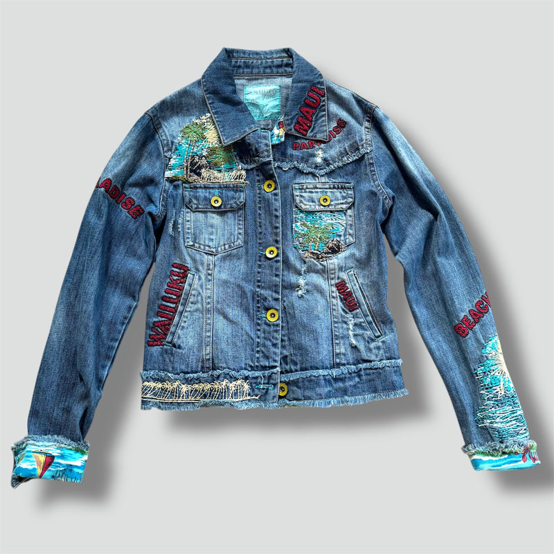 Sourced limited accessories and clothes Blanco Jeans embroidered retro women’s denim jacket – Secondhand Streetwear