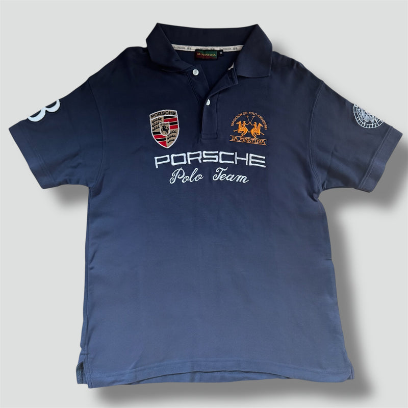 Sourced limited accessories and clothes La Martina Porsche 2010 retro poloshirt in grey – Secondhand Streetwear