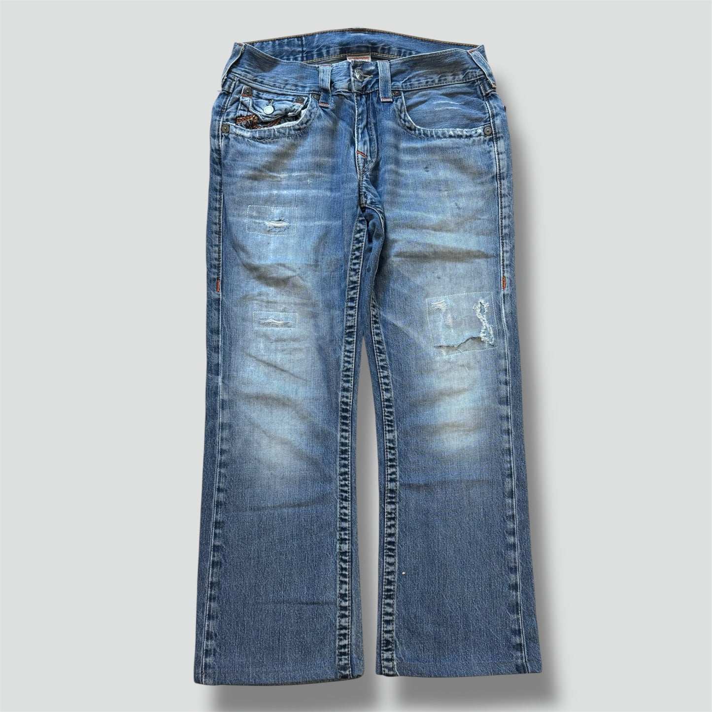 True Religion ripped and reworked wide jeans