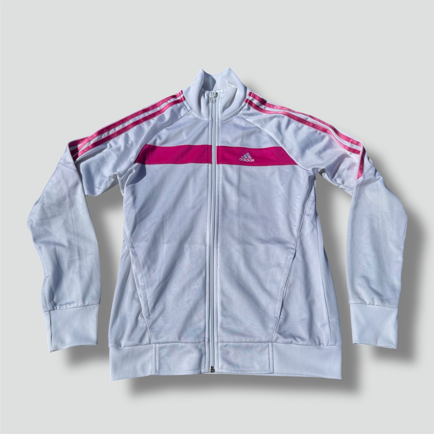 Adidas white and pink track jacket
