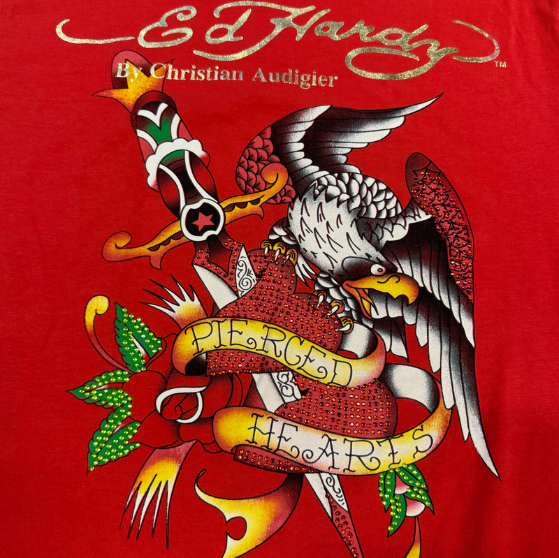 Detailansicht: Sourced limited accessories and clothes Red Ed Hardy T-shirt – Logo, Nähte oder Material