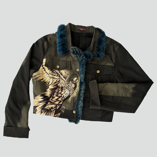 Vintage Eagle print light cropped jacket