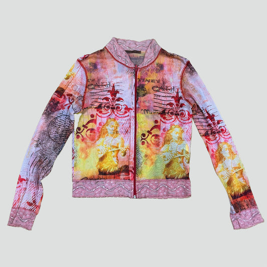 Y2K style "Malilli" vintage see-through graphic zip-up