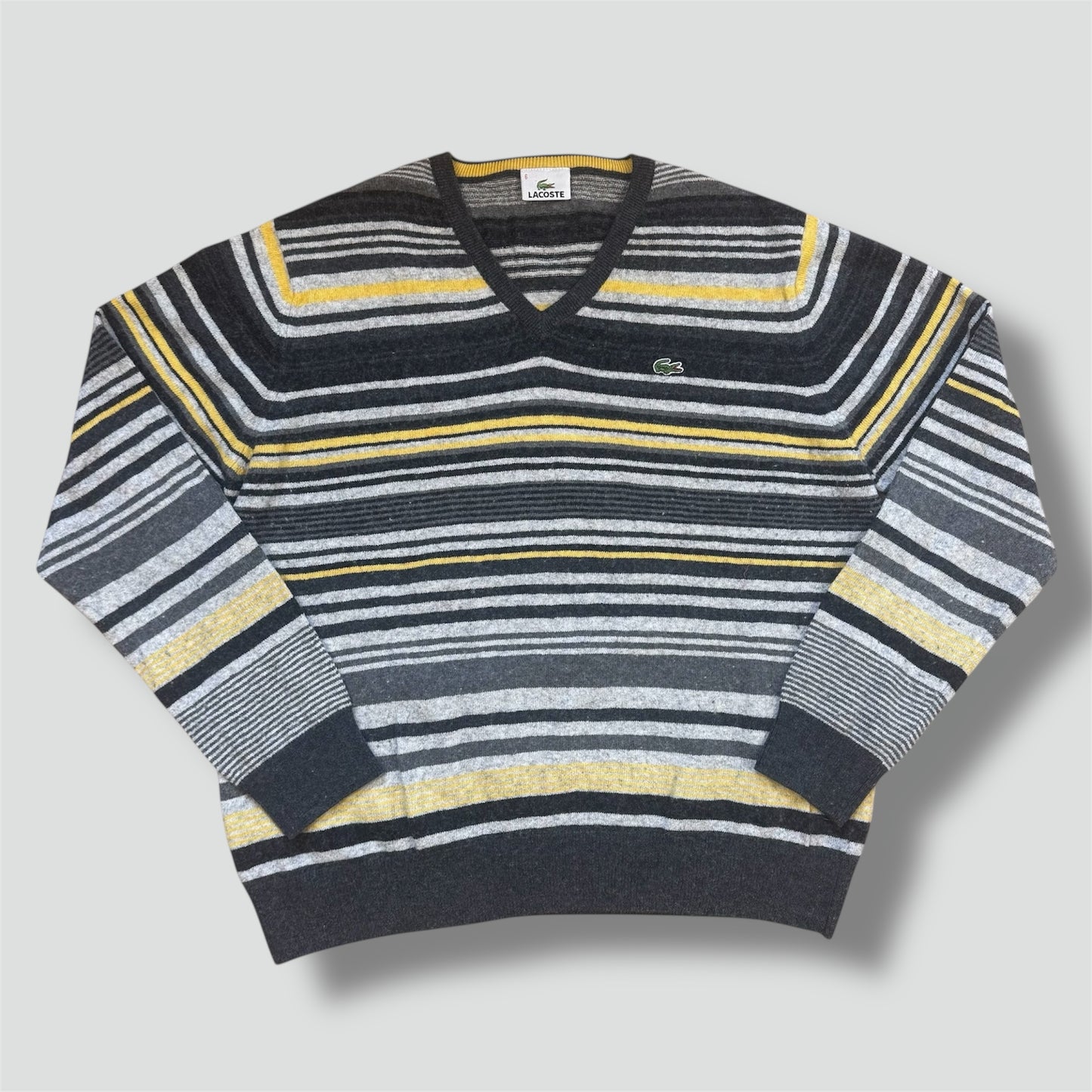 Vintage Lacoste striped v-neck wool sweater