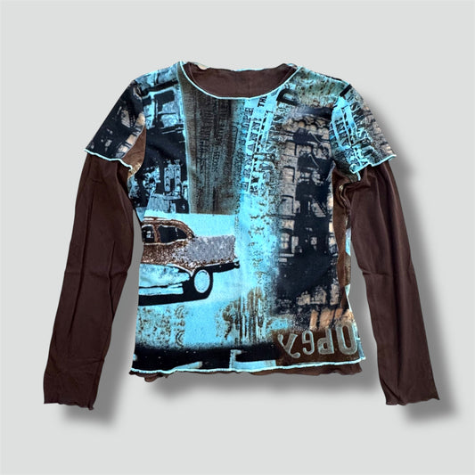 2000s style "Car Race" double layer longsleeve shirt