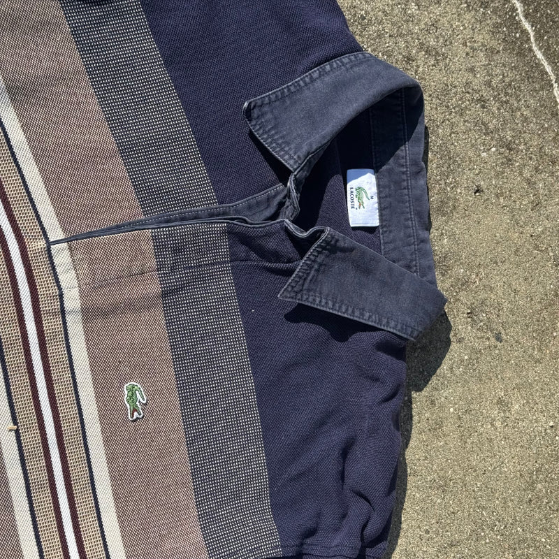 Detailansicht: Sourced limited accessories and clothes Lacoste vintage striped retro longsleeve polo – Logo, Nähte oder Material
