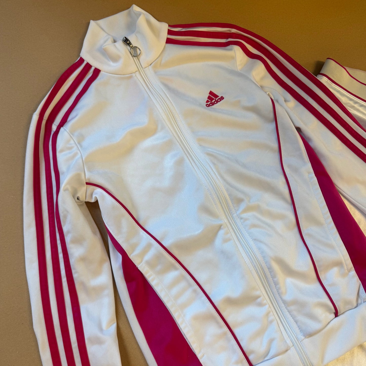 Adidas Y2K shiny white track set (jacket and pants)