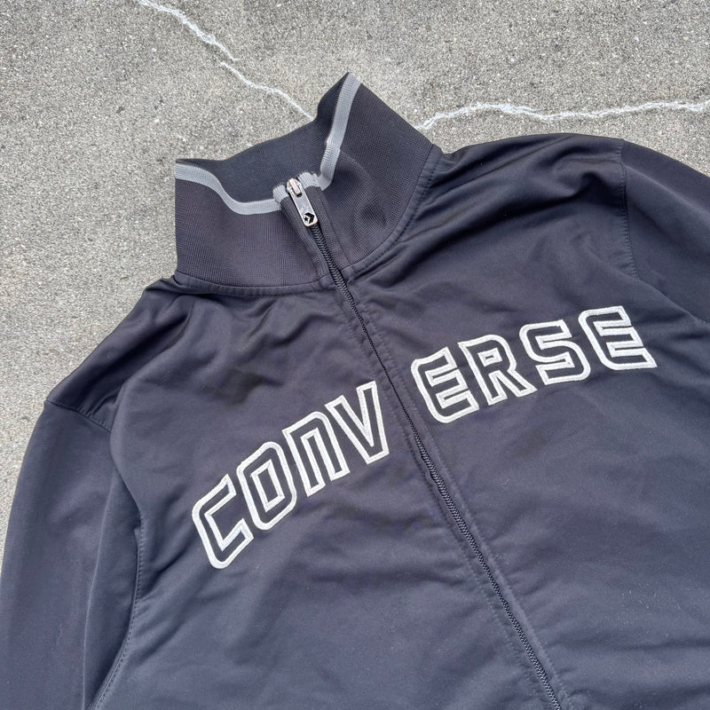 Detailansicht: Sourced limited accessories and clothes Converse retro vintage black track jacket – Logo, Nähte oder Material
