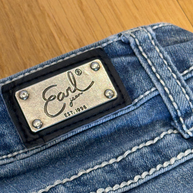 Detailansicht: Sourced limited accessories and clothes Earl y2k wide leg rhinestones jeans – Logo, Nähte oder Material