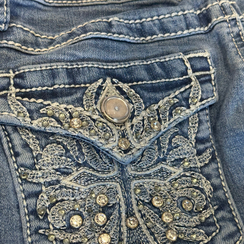Detailansicht: Sourced limited accessories and clothes Earl y2k wide leg rhinestones jeans – Logo, Nähte oder Material