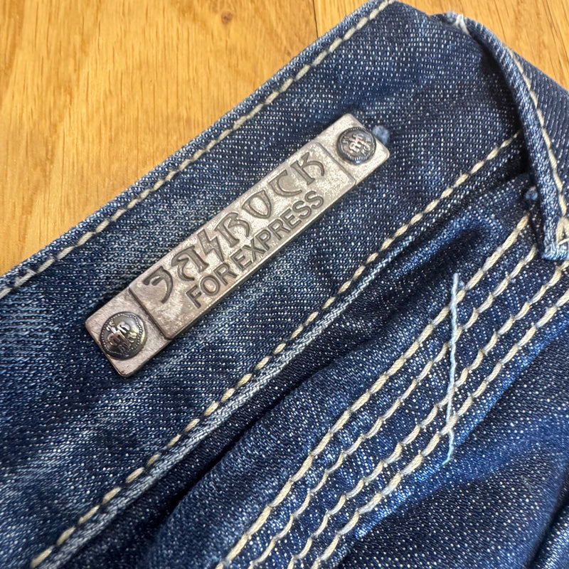 Detailansicht: Sourced limited accessories and clothes ReRock Barley boot wide leg y2k jeans – Logo, Nähte oder Material