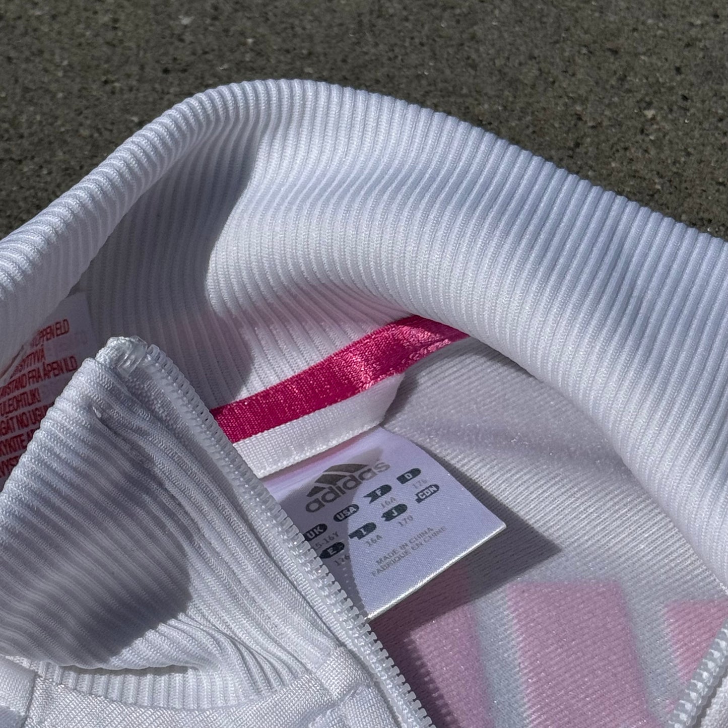 Adidas white and pink track jacket