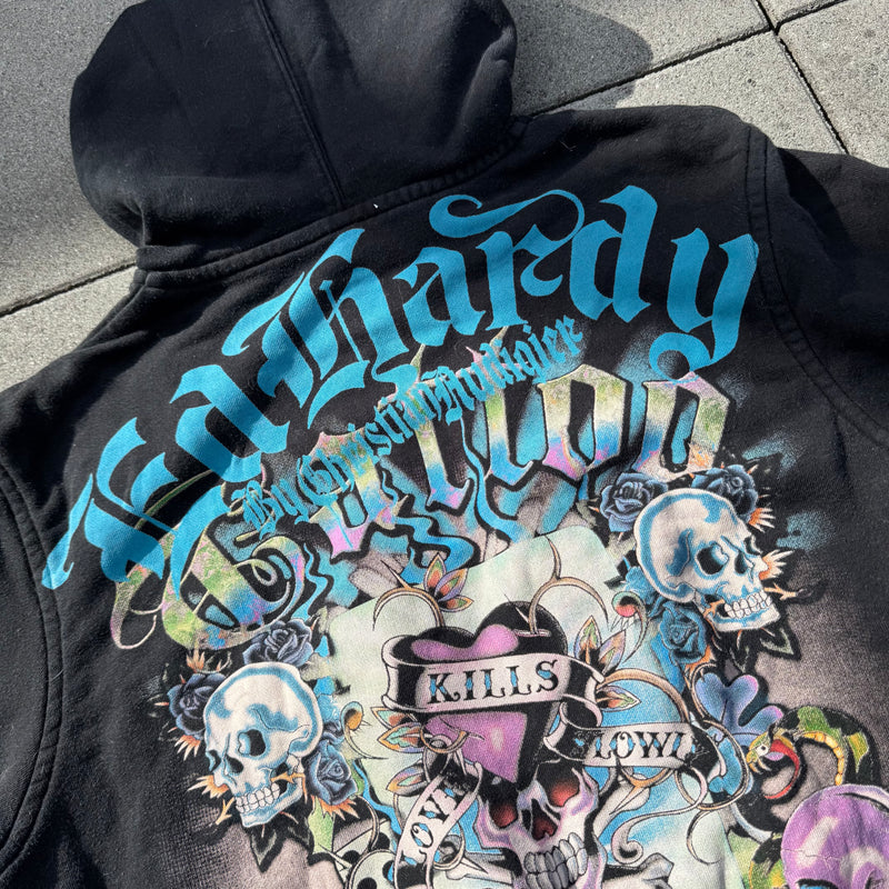 Detailansicht: Sourced limited accessories and clothes Ed Hardy graphic zipped hoodie – Logo, Nähte oder Material