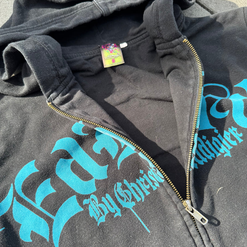 Detailansicht: Sourced limited accessories and clothes Ed Hardy graphic zipped hoodie – Logo, Nähte oder Material