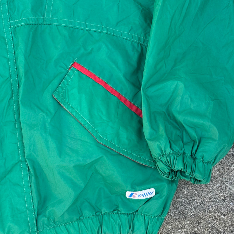 Detailansicht: Sourced limited accessories and clothes Kay-way green vintage rain jacket – Logo, Nähte oder Material