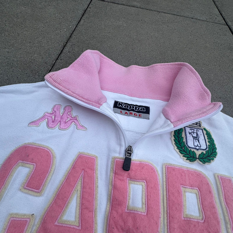 Detailansicht: Sourced limited accessories and clothes Capri Italia white and pink Kappa sweatshirt – Logo, Nähte oder Material