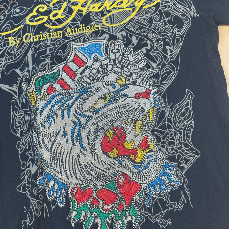 Detailansicht: Sourced limited accessories and clothes Ed Hardy vintage tiger y2k rhinestones shirt – Logo, Nähte oder Material