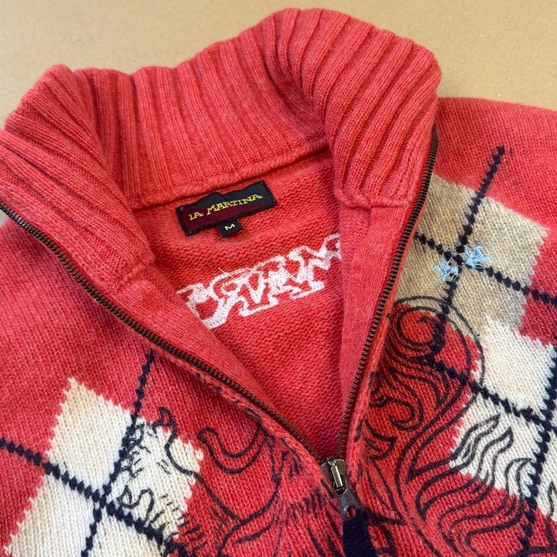 Detailansicht: Sourced limited accessories and clothes La Martina vintage knitted wool zip-up – Logo, Nähte oder Material