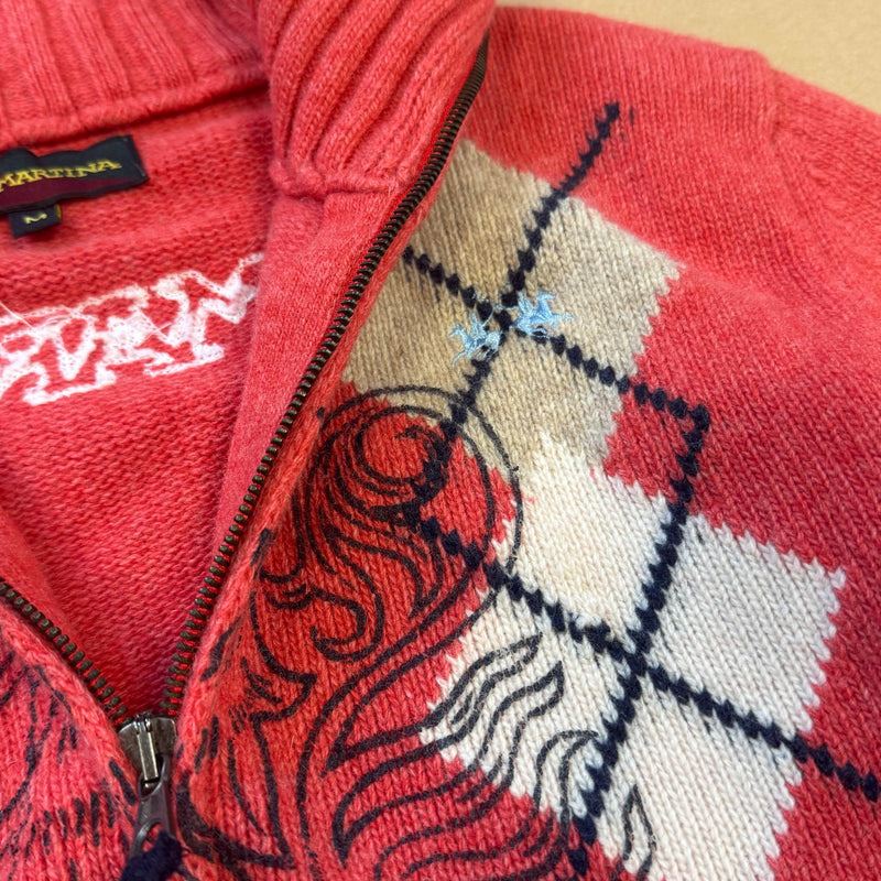 Detailansicht: Sourced limited accessories and clothes La Martina vintage knitted wool zip-up – Logo, Nähte oder Material