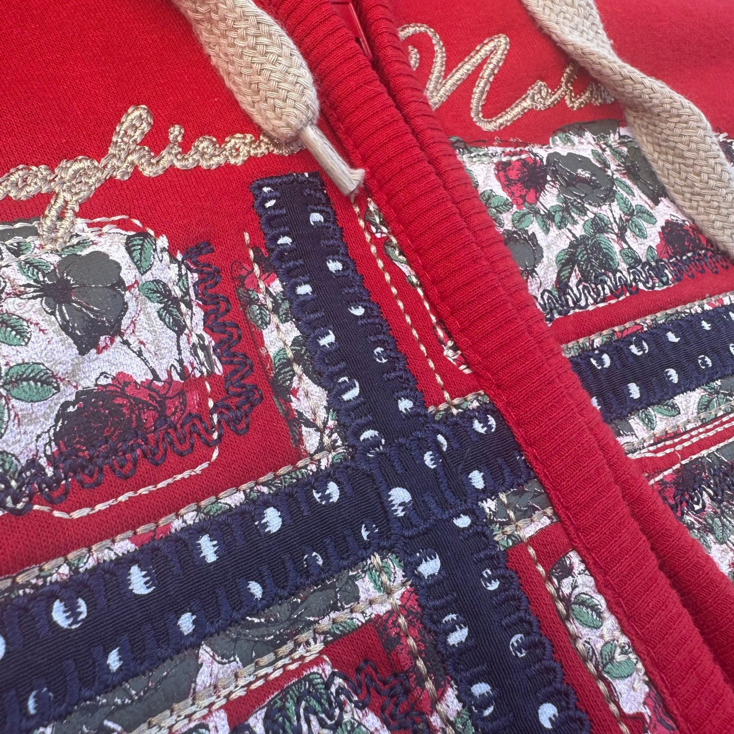 Geographical Norway embroidered red zip-up hoodie