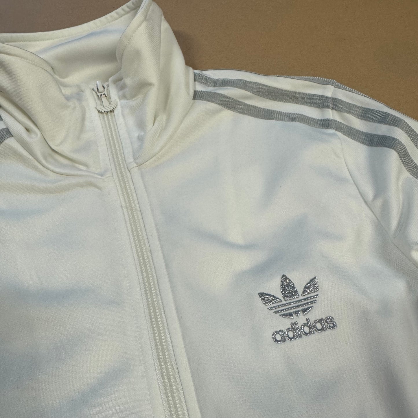 Adidas shiny white track jacket