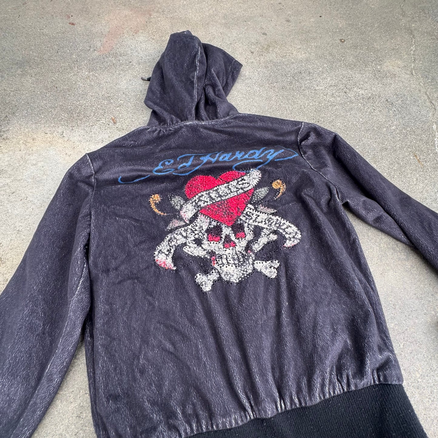Ed Hardy y2k fluffy rhinestones hoodie