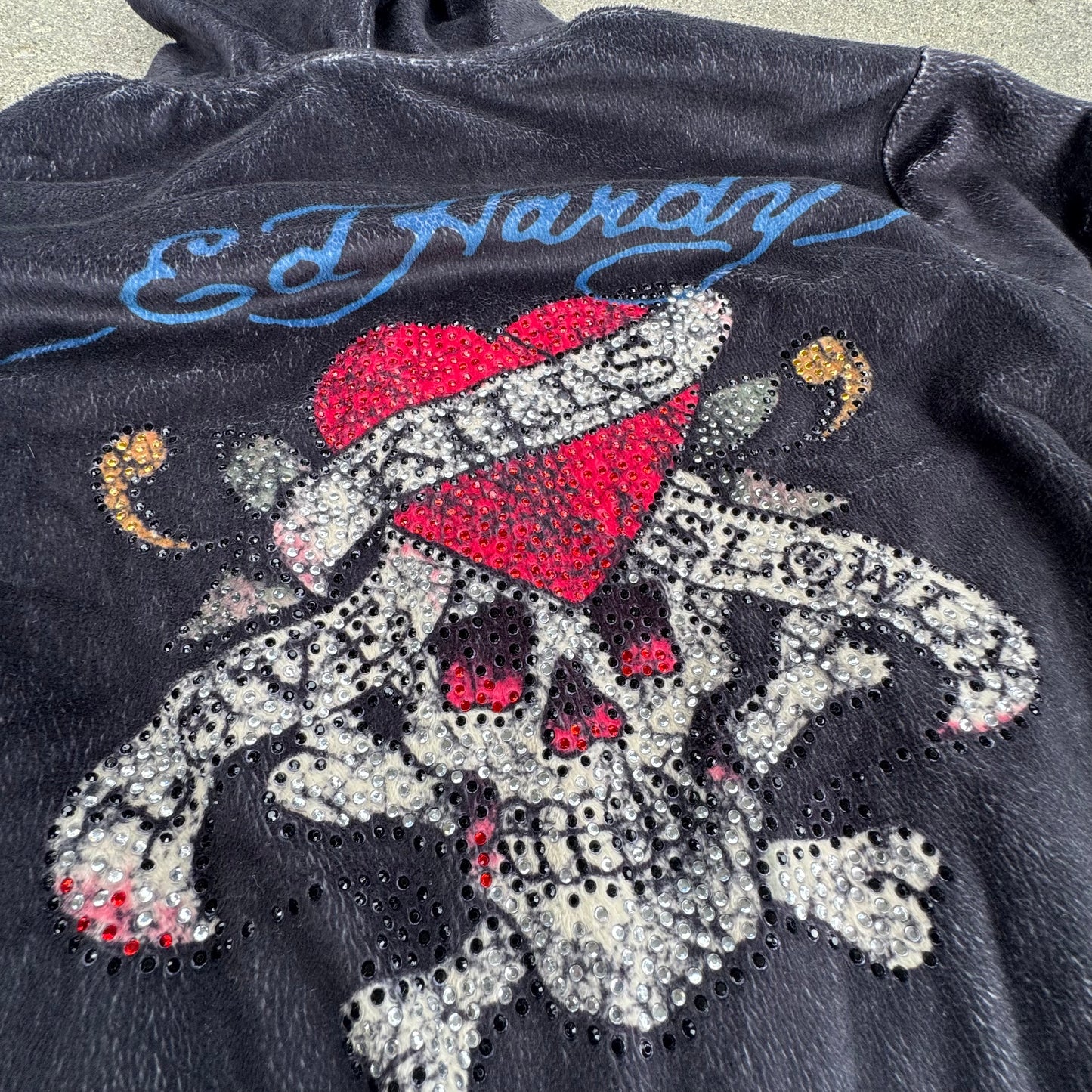 Ed Hardy y2k fluffy rhinestones hoodie