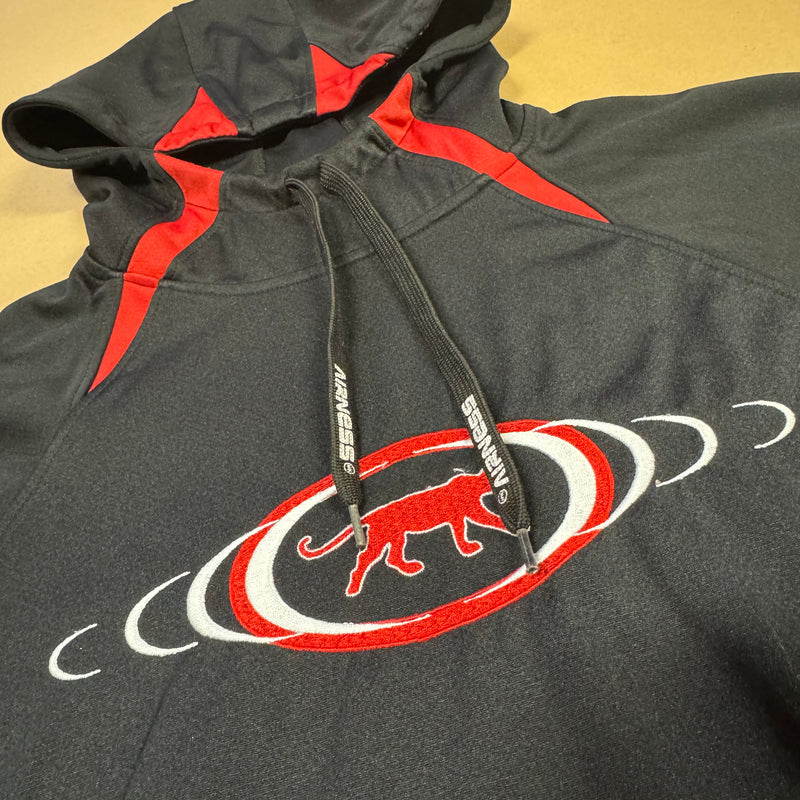 Detailansicht: Sourced limited accessories and clothes Streetwear style black Airness hoodie – Logo, Nähte oder Material