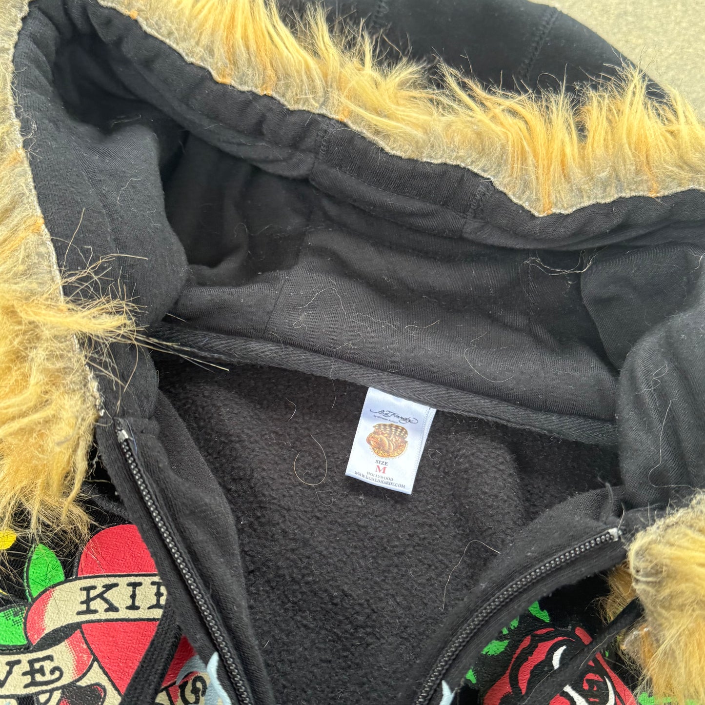 Ed Hardy "love kills slowly" fur zip-hoodie