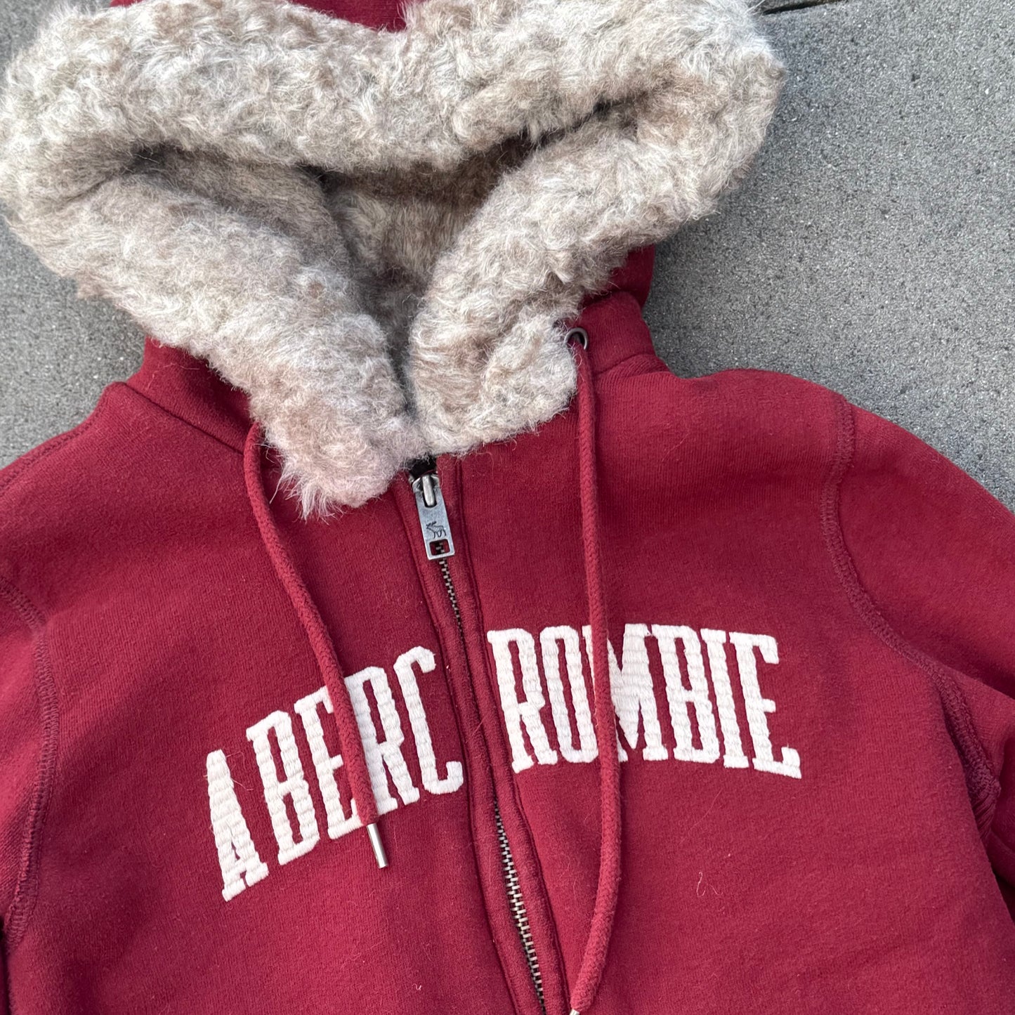 Abercrombie & Fitch red fur y2k zip-hoodie