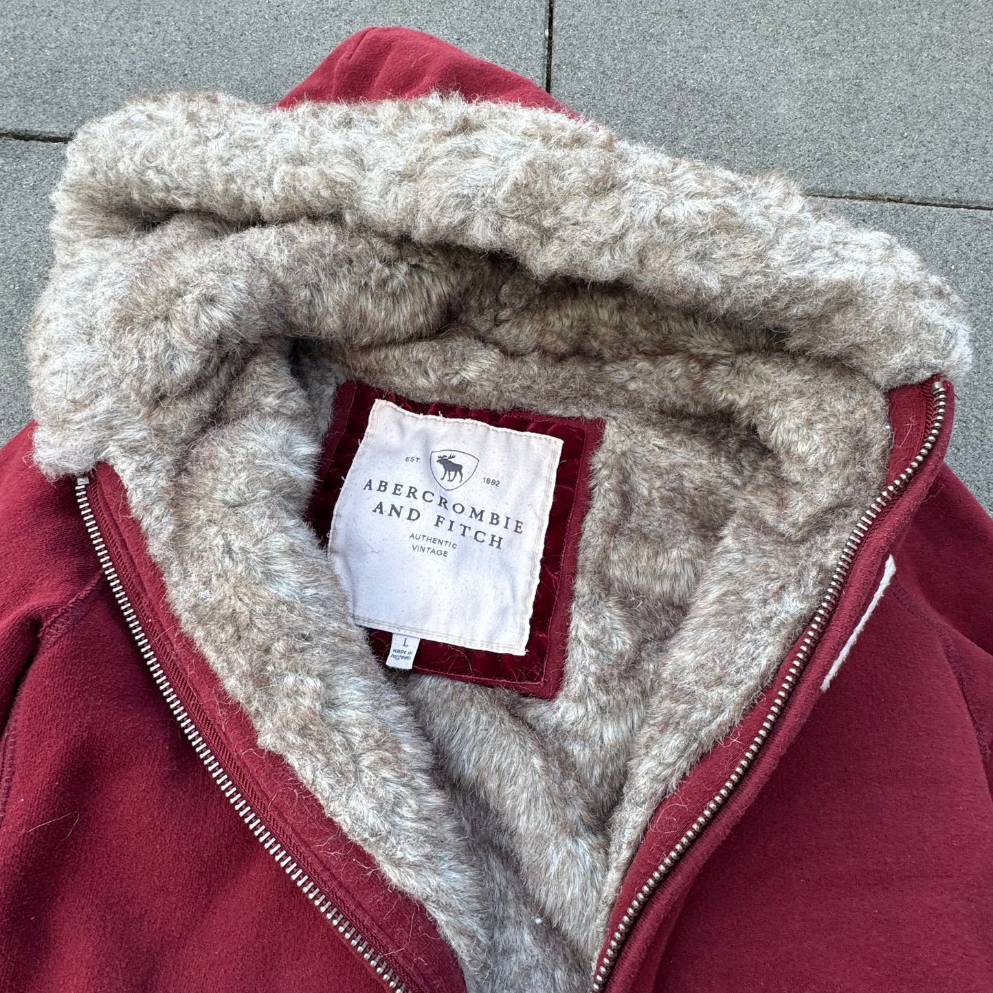 Abercrombie & Fitch red fur y2k zip-hoodie