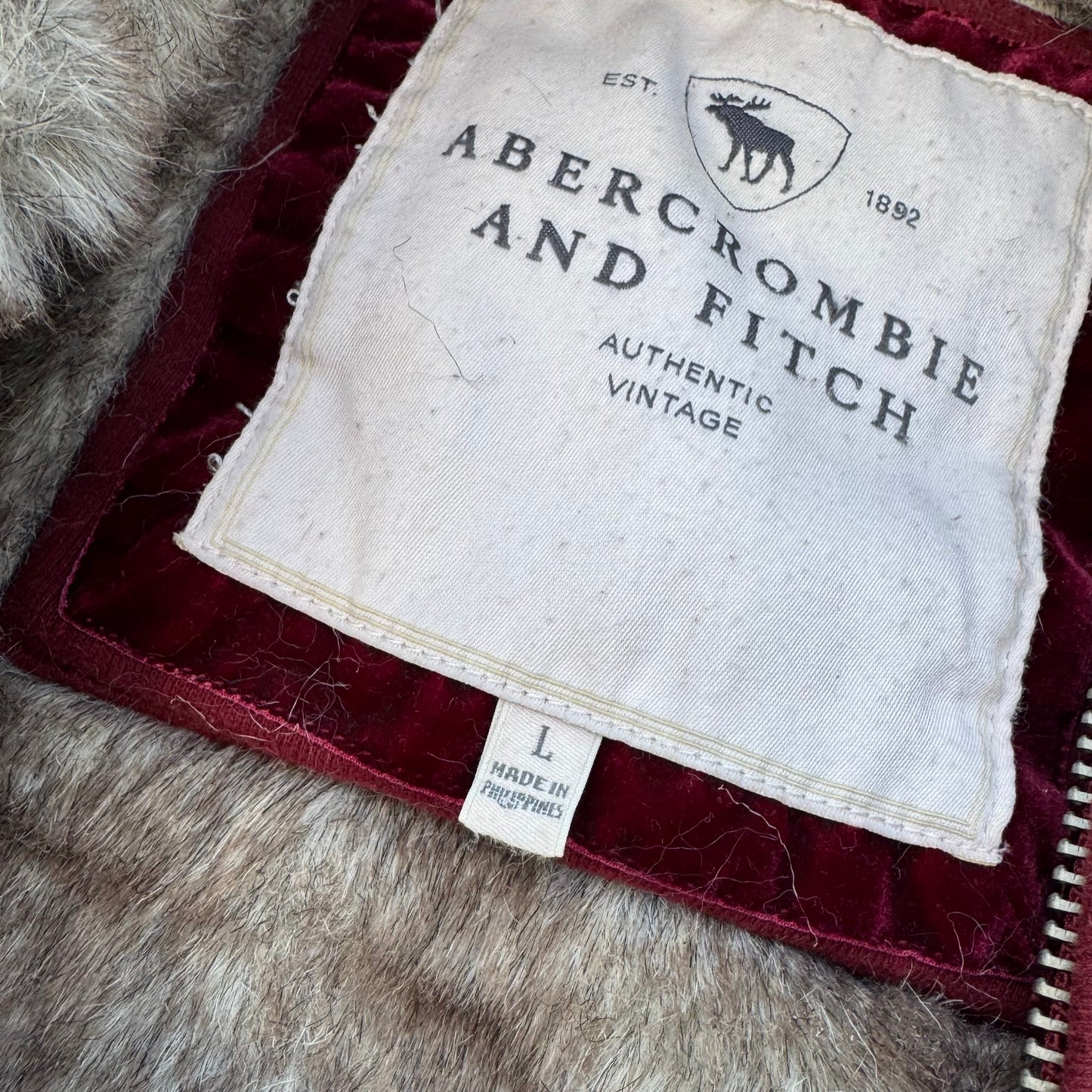 Abercrombie & Fitch red fur y2k zip-hoodie