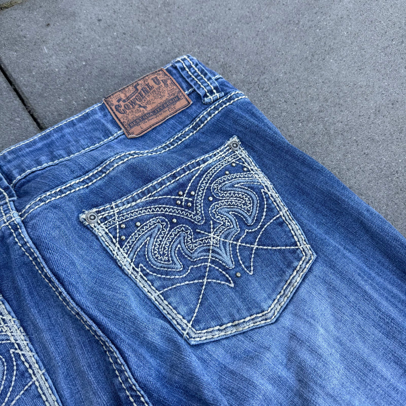 Detailansicht: Sourced limited accessories and clothes Cowgirl Up y2k wide leg vintage jeans – Logo, Nähte oder Material