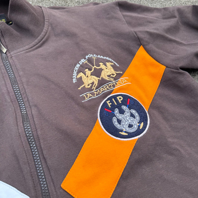 Detailansicht: Sourced limited accessories and clothes La Martina Argentina brown vintage zip-up – Logo, Nähte oder Material