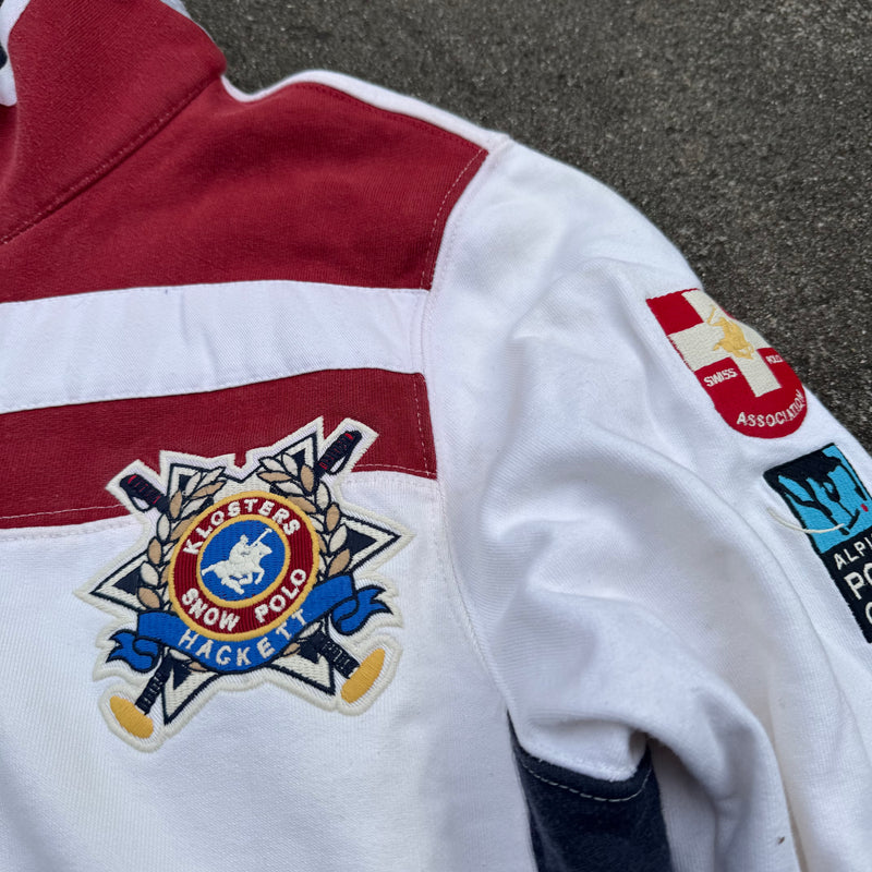 Detailansicht: Sourced limited accessories and clothes Hackett London Klosters Polo Switzerland zip-up – Logo, Nähte oder Material